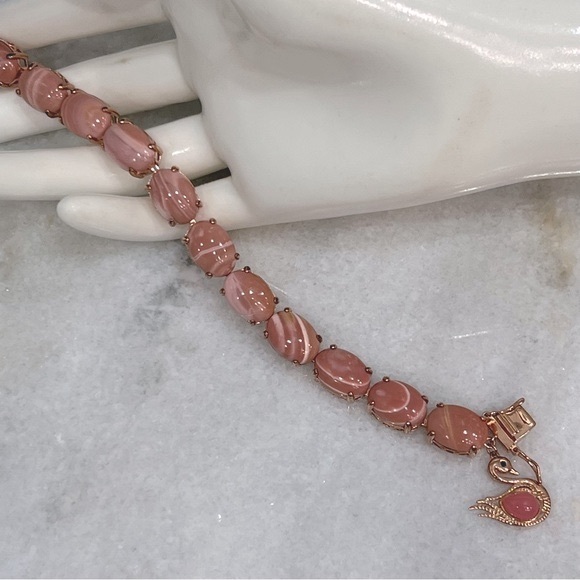 Australian Pink Opal Pink Jade Thai Black Spinel 14K RG Sterling Silver Bracelet - Picture 4 of 16